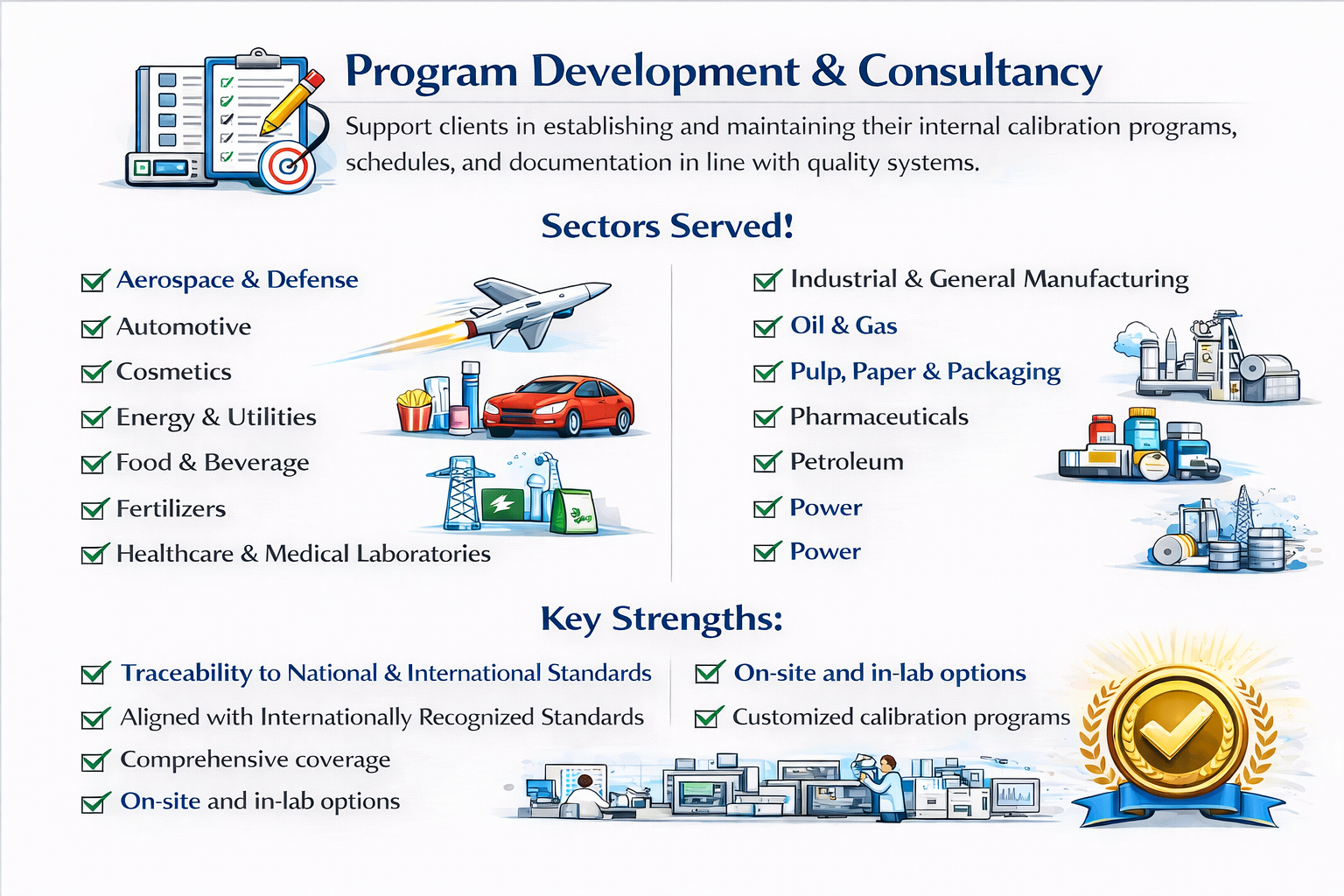 Program development and consultancy services, sectors served, and key strengths of Prime-Tic