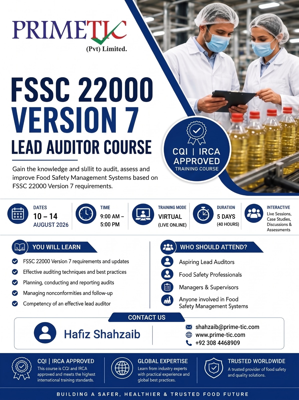 Prime TIC conducting FSSC 22000 Lead Auditor Course in Lahore